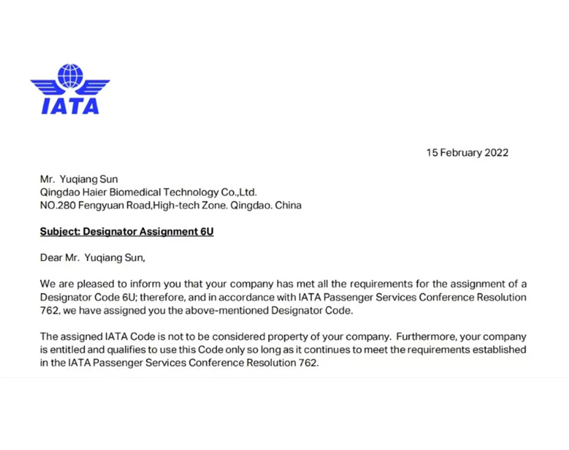 Granted with ULD Code “6U”by IATA